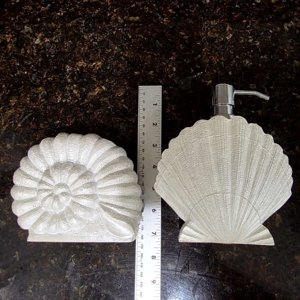 Bathroom Accessory Set White Seashell Soap Dispenser Nautical‎ Tropical seaside